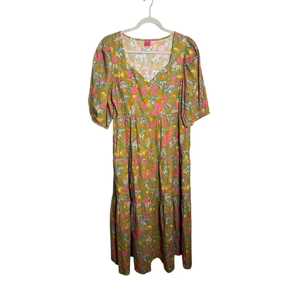 The Tiny Tassel Henley Midi Dress in Safari Print Women’s Sz. M - Picture 3 of 6
